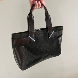 SOLD Vintage Gucci GG Monogram Tote Small Mini Purse Handbag Brown Leather